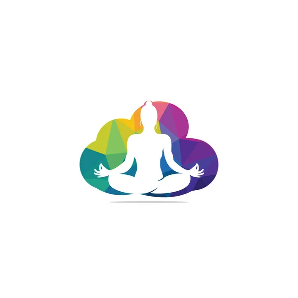 Yoga Con Modello Design Del Logo Forma Nuvola Logo Dei — Vettoriale Stock