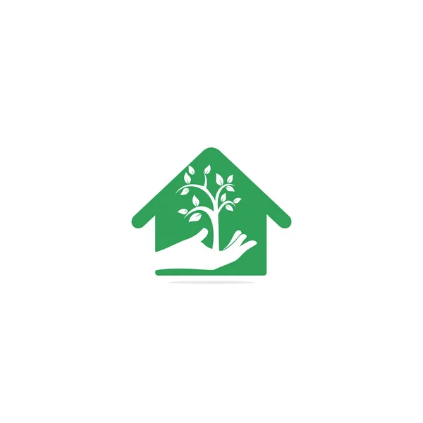 Diseño Árbol Mano Logotipo Casa Logotipo Natural Del Cuidado Casa — Archivo Imágenes Vectoriales