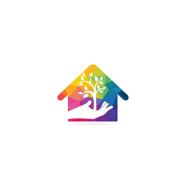 Diseño Árbol Mano Logotipo Casa Logotipo Natural Del Cuidado Casa — Vector de stock