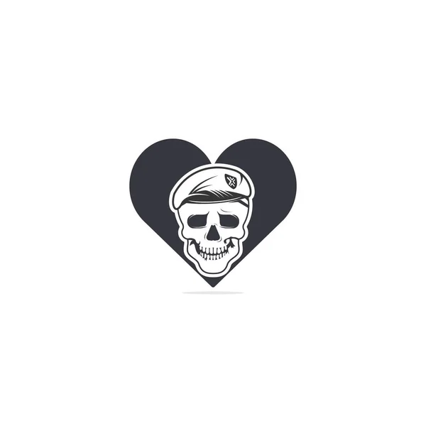 Череп Шлеме Солдата Векторным Логотипом Форме Сердца — стоковый вектор