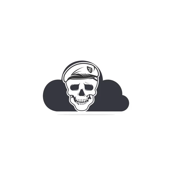 Schedel Soldaat Helm Met Wolk Vorm Vector Logo Ontwerp — Stockvector