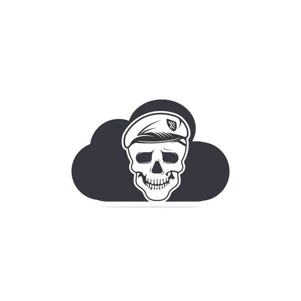 Crâne Dans Casque Soldat Avec Design Logo Vectoriel Forme Nuage — Image vectorielle