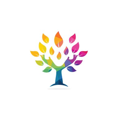 Yaratıcı yeşil el ağacı logosu tasarımı. Doğal ürün logosu. Kozmetik ikonu. Spa logosu. Güzellik salonu veya yoga logosu.