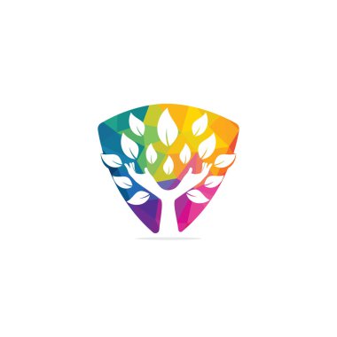 Yaratıcı yeşil el ağacı logosu tasarımı. Doğal ürün logosu. Kozmetik ikonu. Spa logosu. Güzellik salonu veya yoga logosu.