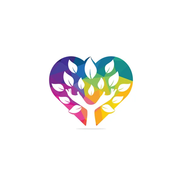 Diseño Creativo Árbol Manos Verdes Logotipo Del Corazón Logo Productos — Vector de stock