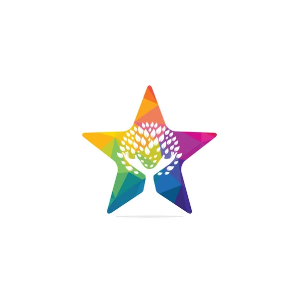 Kreatywne Zielone Drzewo Dłoni Logo Star Design Logo Produktów Naturalnych — Wektor stockowy