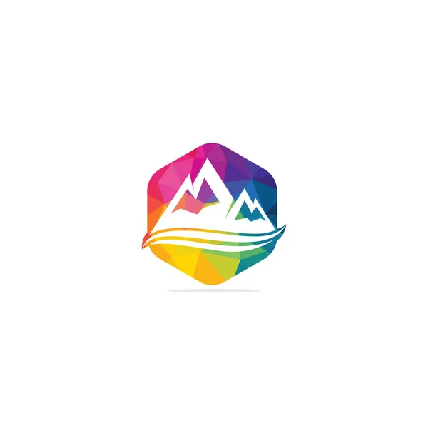 Montanha Logotipo Ilustrações Vetoriais Com Elemento Onda Água — Vetor de Stock