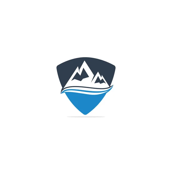 Logotipo Montaña Vector Ilustraciones Con Elemento Onda Agua — Vector de stock