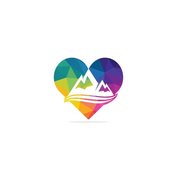 Montanhas Adoram Design Logotipo Modelo Sinal Forma Cardíaca — Vetor de Stock