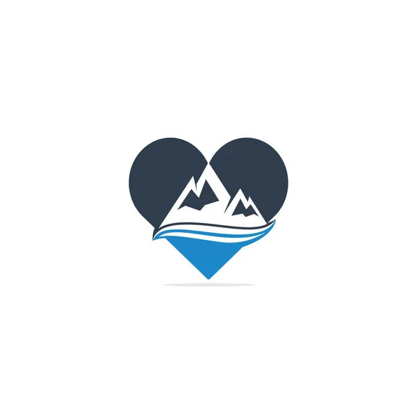 Montagnes Aiment Logo Design Modèle Signe Forme Coeur — Image vectorielle