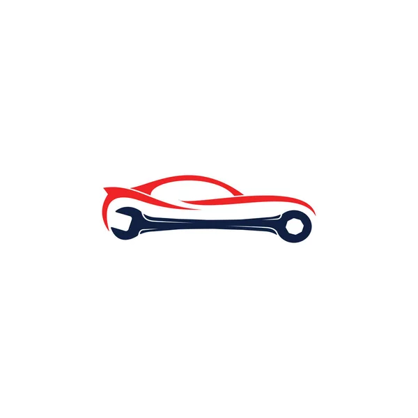 汽车抽象矢量标志设计的概念 带有扳手的汽车服务图标 汽车修理和汽车配件主题 — 图库矢量图片