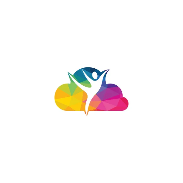 Menschlicher Charakter Mit Wolkensymbol Vektor Logo Vorlage Gesundheit Und Fitness — Stockvektor