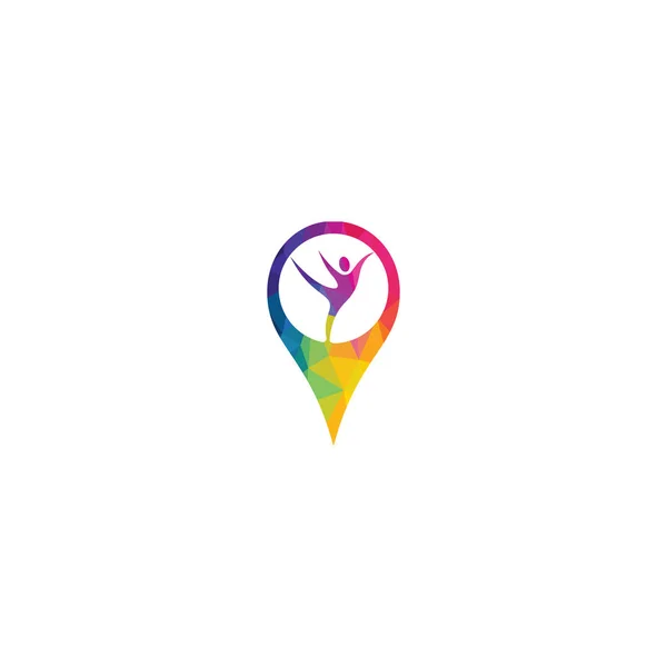 Health Fitness Studio Locate Logo Design Happy Human Gps Icon — Stock Vector