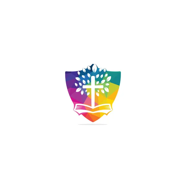 Bible Cross Tree Church Logo Design — Stock Vector