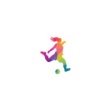 Kadın futbol kulübü vektör logosu tasarımı. Kadınlar futbol sporları iş logosu kavramı.