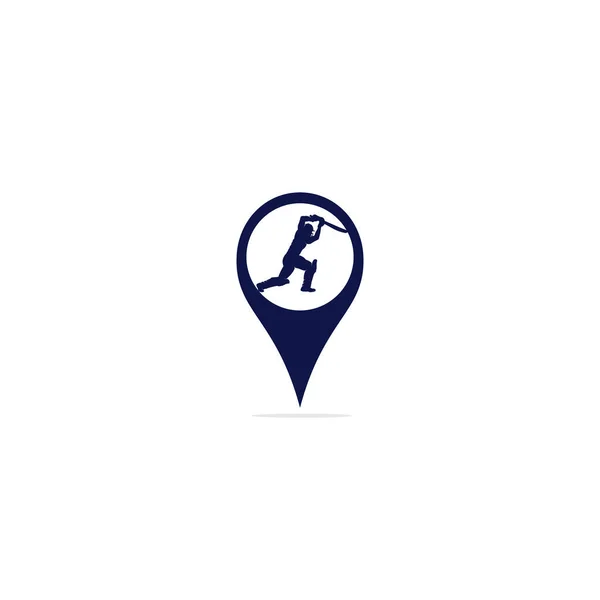 Batedor Jogando Cricket Mapa Pin Forma Conceito Logotipo Logotipo Competição —  Vetores de Stock