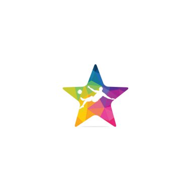 Futbol ve Futbolcu Adam Yıldız Şekil Logo Vektör Tasarımı. Modern Futbolcu Eylem Logosu.