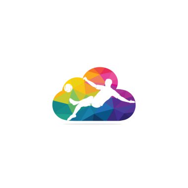 Futbol ve Futbolcu Adam Bulut Şekli Logo Vektör Tasarımı. Modern Futbolcu Eylem Logosu.
