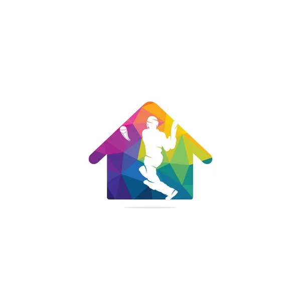Batedor Jogando Grilo Casa Forma Conceito Logotipo Logotipo Competição Críquete — Vetor de Stock
