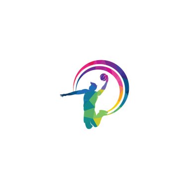 Basketbol sporu vektör logosu tasarımı. Basketbolcu smaç tasarım vektörü.