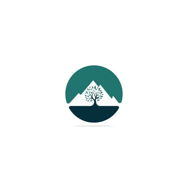 山地和树矢量标识设计 耕作和生态概念的标志 — 图库矢量图片