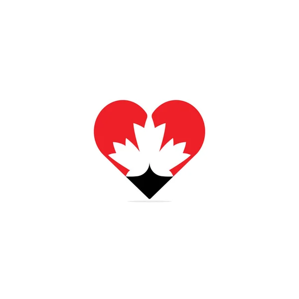 Red Canadian Maple Leaf Coração Sinal Amor — Vetor de Stock