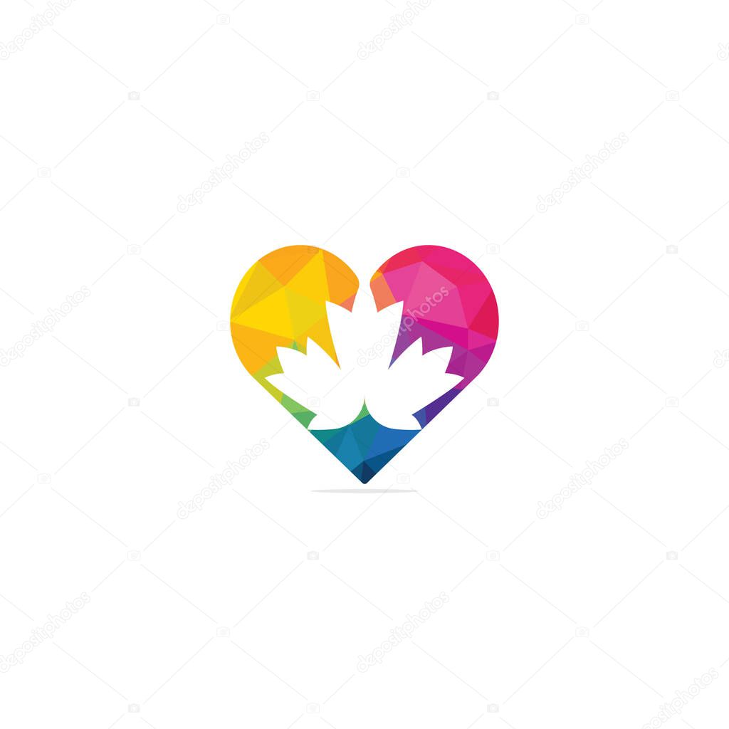 Red Canadian Maple Leaf. Heart and love sign.