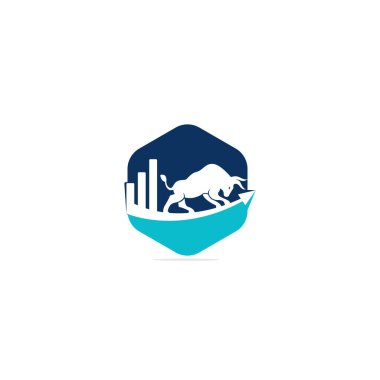 Finansal boğa logosu tasarımı. Ticaret Boğa Haritası, finans logosu. Ekonomi finans grafiği bar işletme verimlilik logosu simgesi.