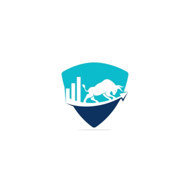 Finansal boğa logosu tasarımı. Ticaret Boğa Haritası, finans logosu. Ekonomi finans grafiği bar işletme verimlilik logosu simgesi.