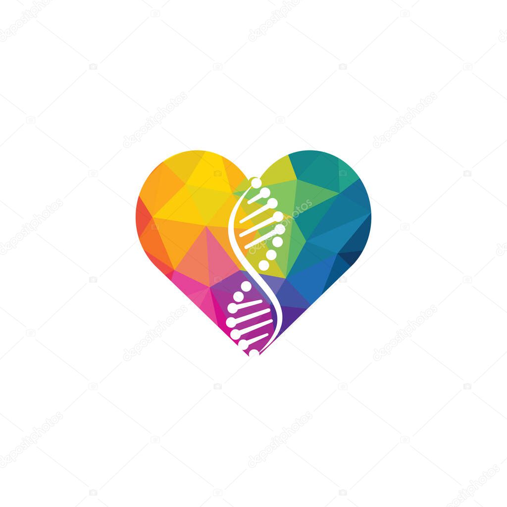 Science genetics and heart vector logo design. Genetic analysis, research biotech code DNA. Biotechnology genome chromosome.