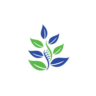 DNA ağacı vektör logosu tasarımı. DNA genetik ikonu. Yeşil yapraklı DNA vektör logosu tasarımı.