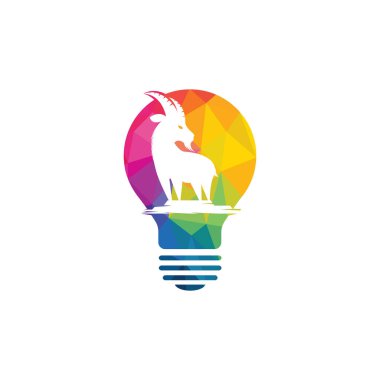 Ampul lambası Keçi Logosu Şablon tasarımı. Sakallı keçi logosu.