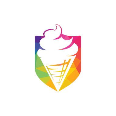 Waffle koni logosunda dondurma. Dondurma koni vektör simgesi.