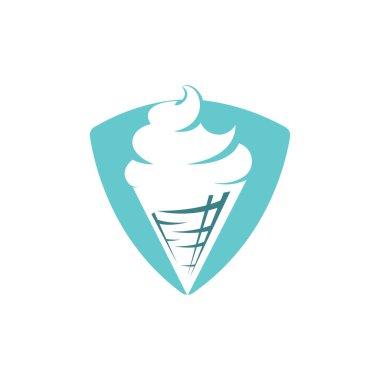 Waffle koni logosunda dondurma. Dondurma koni vektör simgesi.