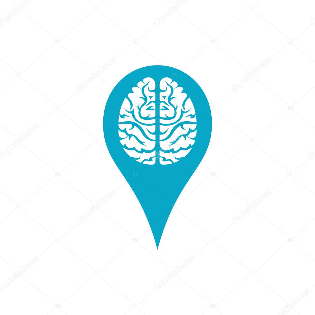 Think location logo. Brain with location pin logo design.
