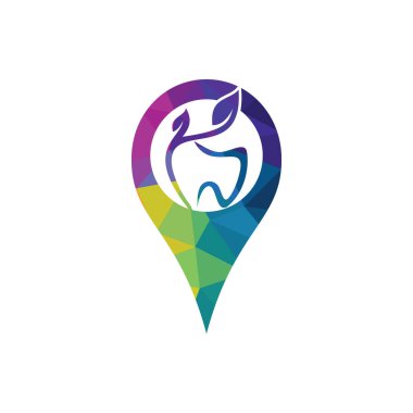 Diş ve harita işaretleyici logo tasarımı. Diş ve GPS yer bulucu sembolü veya simgesi.