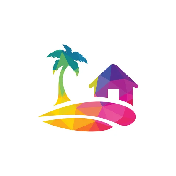 Beach House Logo Design Strandanläggningens Logotyp — Stock vektor