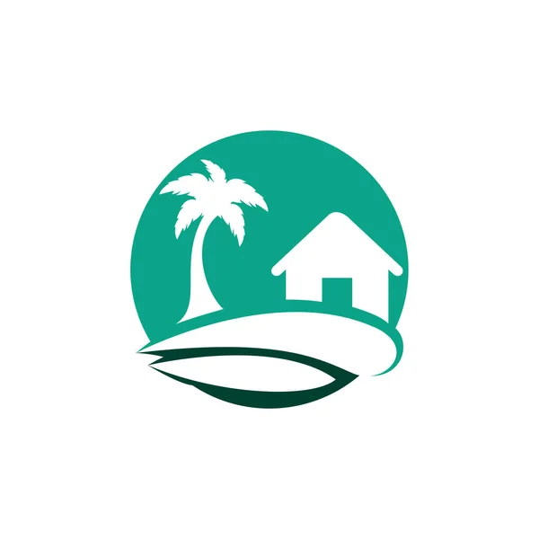 Beach House Logo Design Strandanläggningens Logotyp — Stock vektor