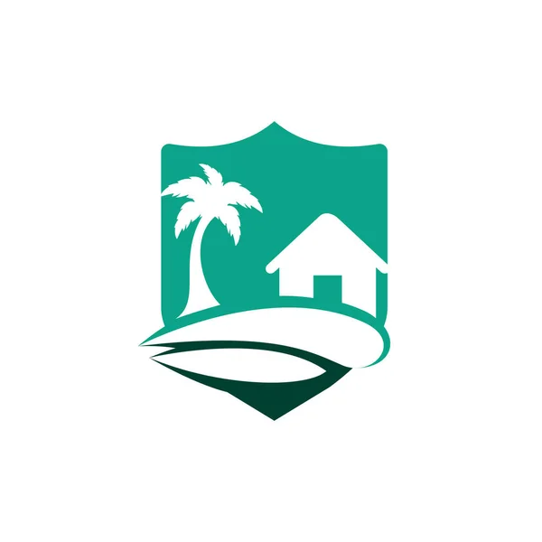 Beach House Logo Design Strandanläggningens Logotyp — Stock vektor