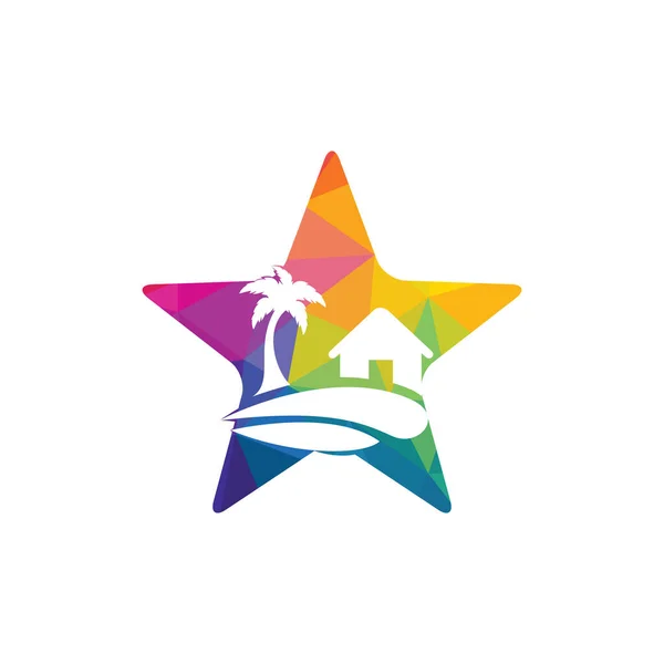 Star Casa Praia Design Logotipo Palmeira Beach Resort Logo Design —  Vetores de Stock