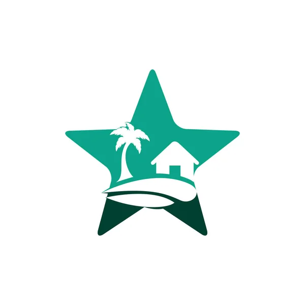 Casa Playa Estrella Diseño Logotipo Palmera Diseño Logo Beach Resort — Archivo Imágenes Vectoriales
