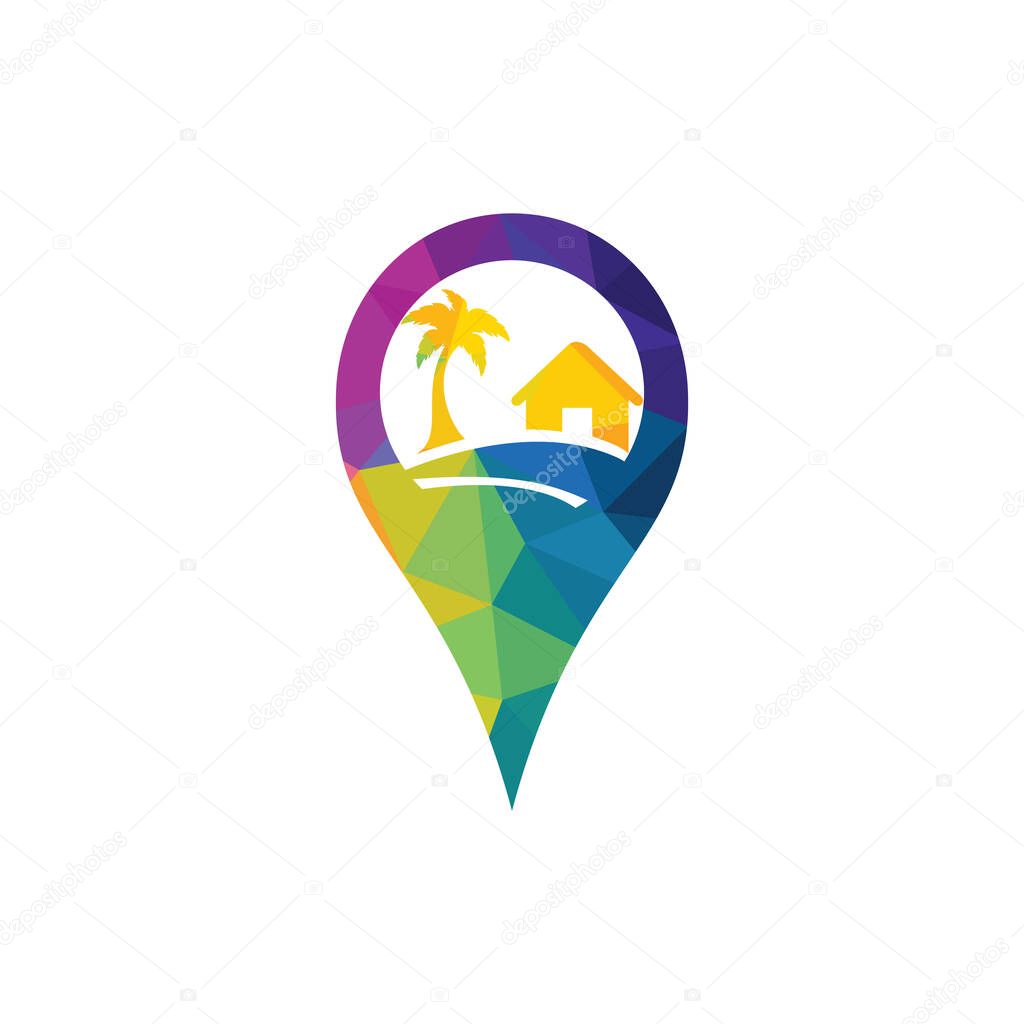 GPS beach sign vector logo design. GPS and beach resort icon logo design.