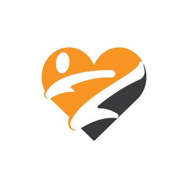 Karate aşk vektör logosu tasarımı. Kalp logosu olan dövüş sanatı.