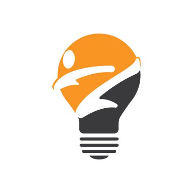 Karate sporu fikri vektör logosu kavramları. Erkek tekmesi ve ampul simgesi.