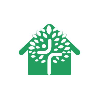 Soyut ev ve ağaç dini çapraz sembol simge vektör tasarımı.