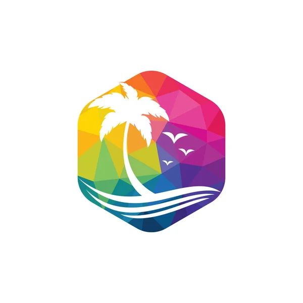 Logo Vectorial Playa Palmera Signo Viaje Turismo — Vector de stock