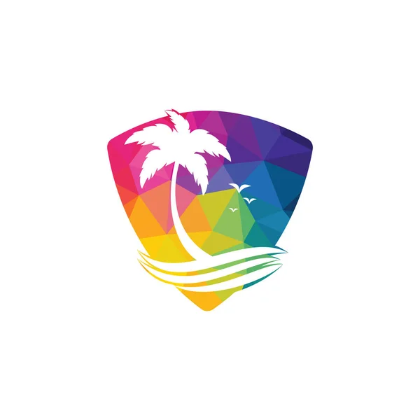 Logo Vectorial Playa Palmera Signo Viaje Turismo — Vector de stock