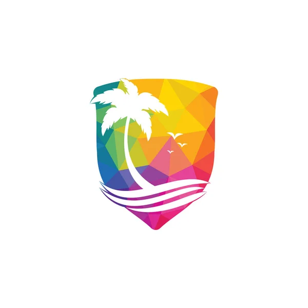 Logo Vectorial Playa Palmera Signo Viaje Turismo — Archivo Imágenes Vectoriales