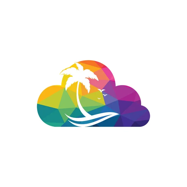 Nube Playa Palmera Vector Logotipo Signo Viaje Turismo — Vector de stock
