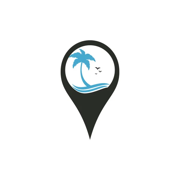 Palm Tree Point Logo Design Template Gps Praia Sinal Vetor —  Vetores de Stock
